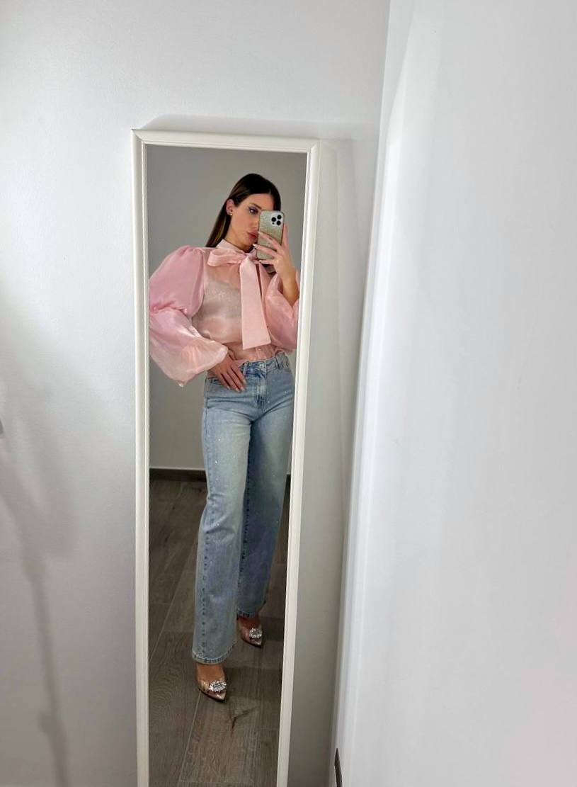 Camicia con manica a sbuffo pink