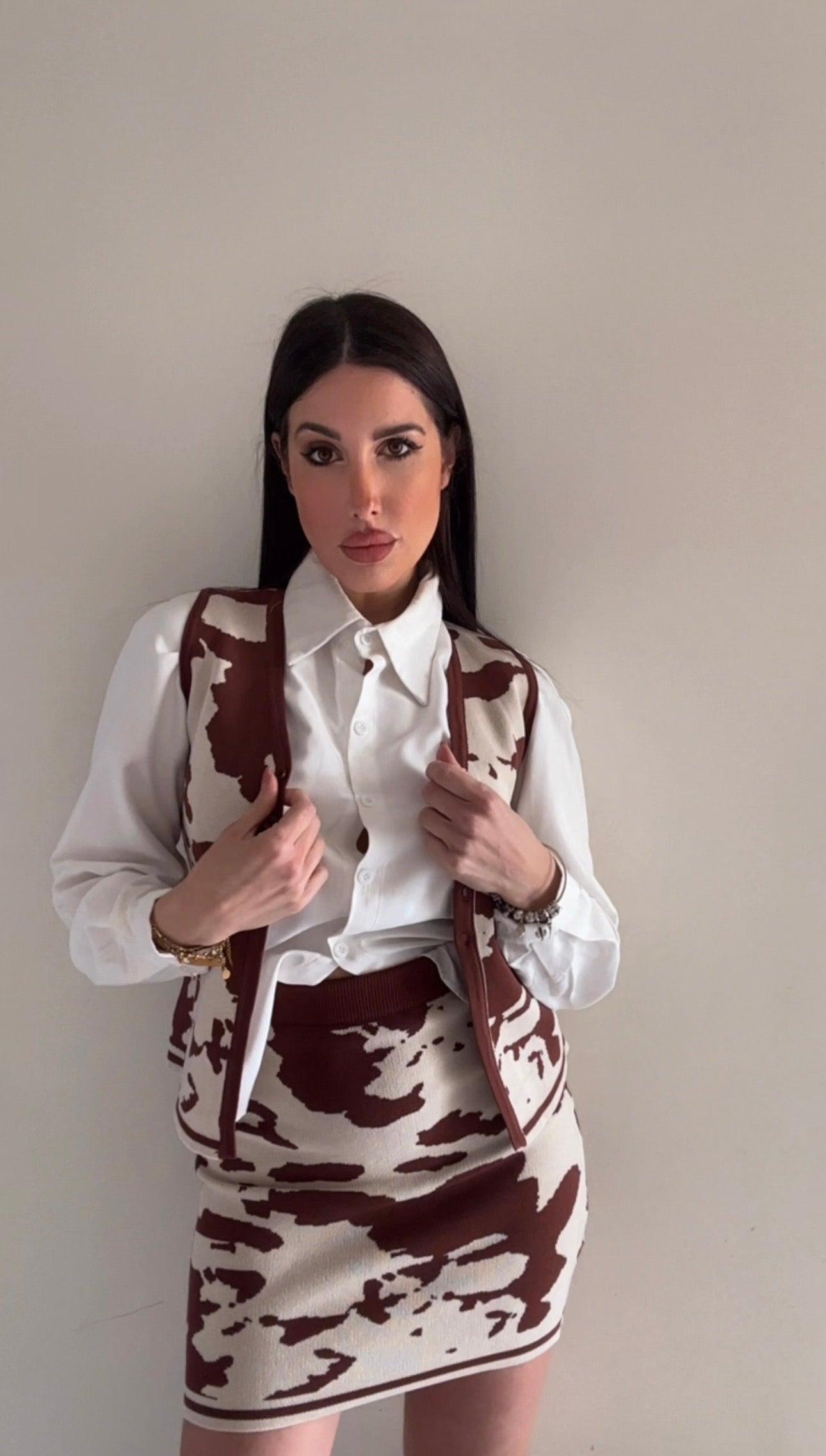 Set Coordinato Donna Gilet e Minigonna Fantasia Cow Print Fleur De Vie