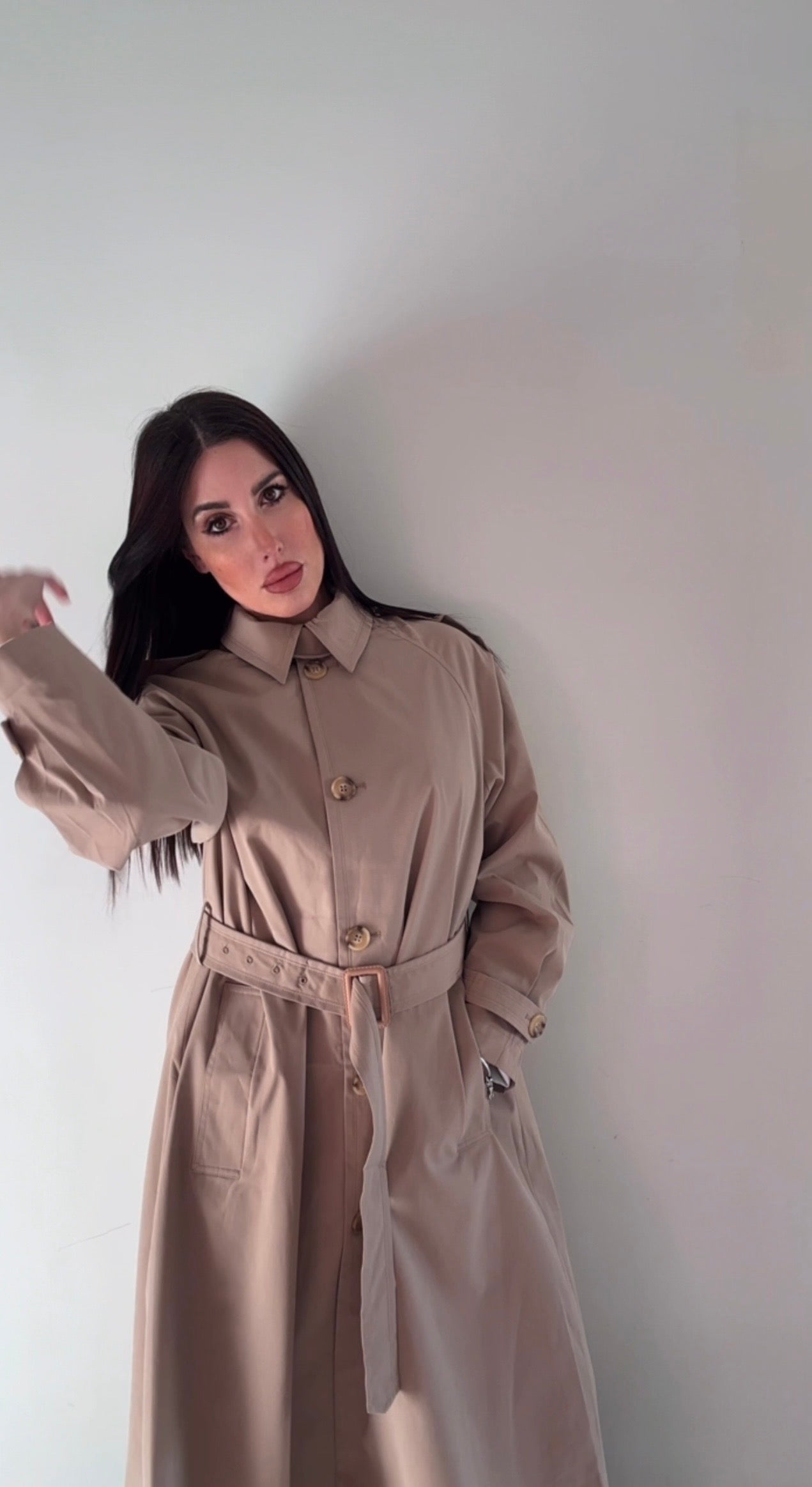 Trench Donna Beige Oversize - Impermeabile Lungo con Cintura Fleur De Vie