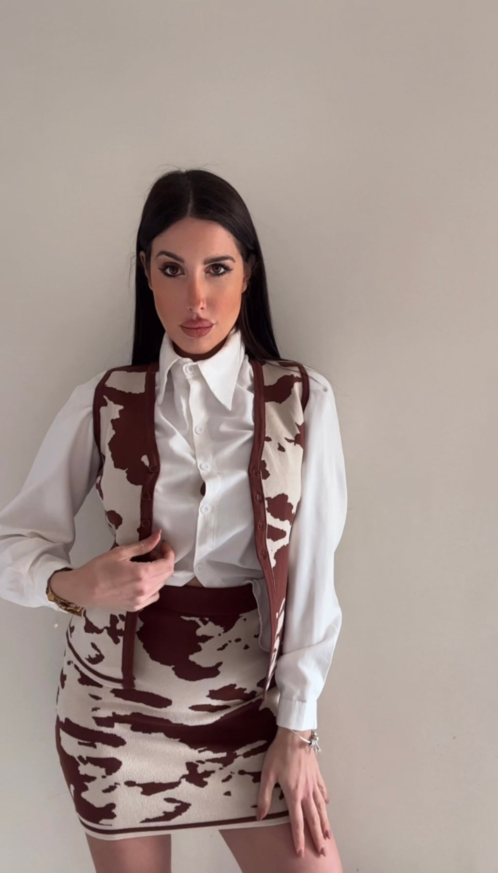 Set Coordinato Donna Gilet e Minigonna Fantasia Cow Print Fleur De Vie
