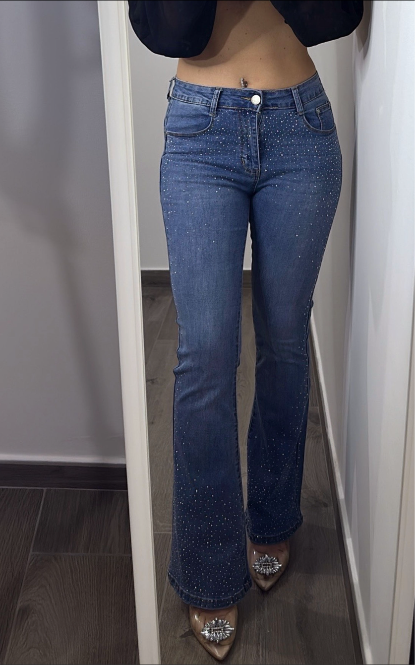 Jeans flare con strass