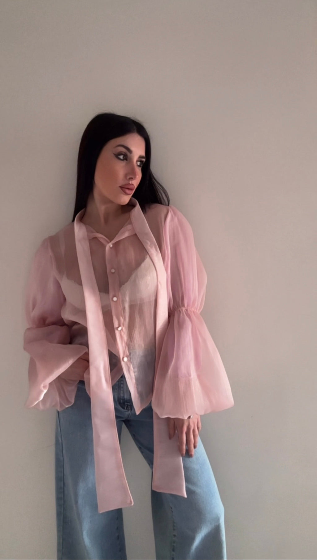 Camicia con manica a sbuffo pink