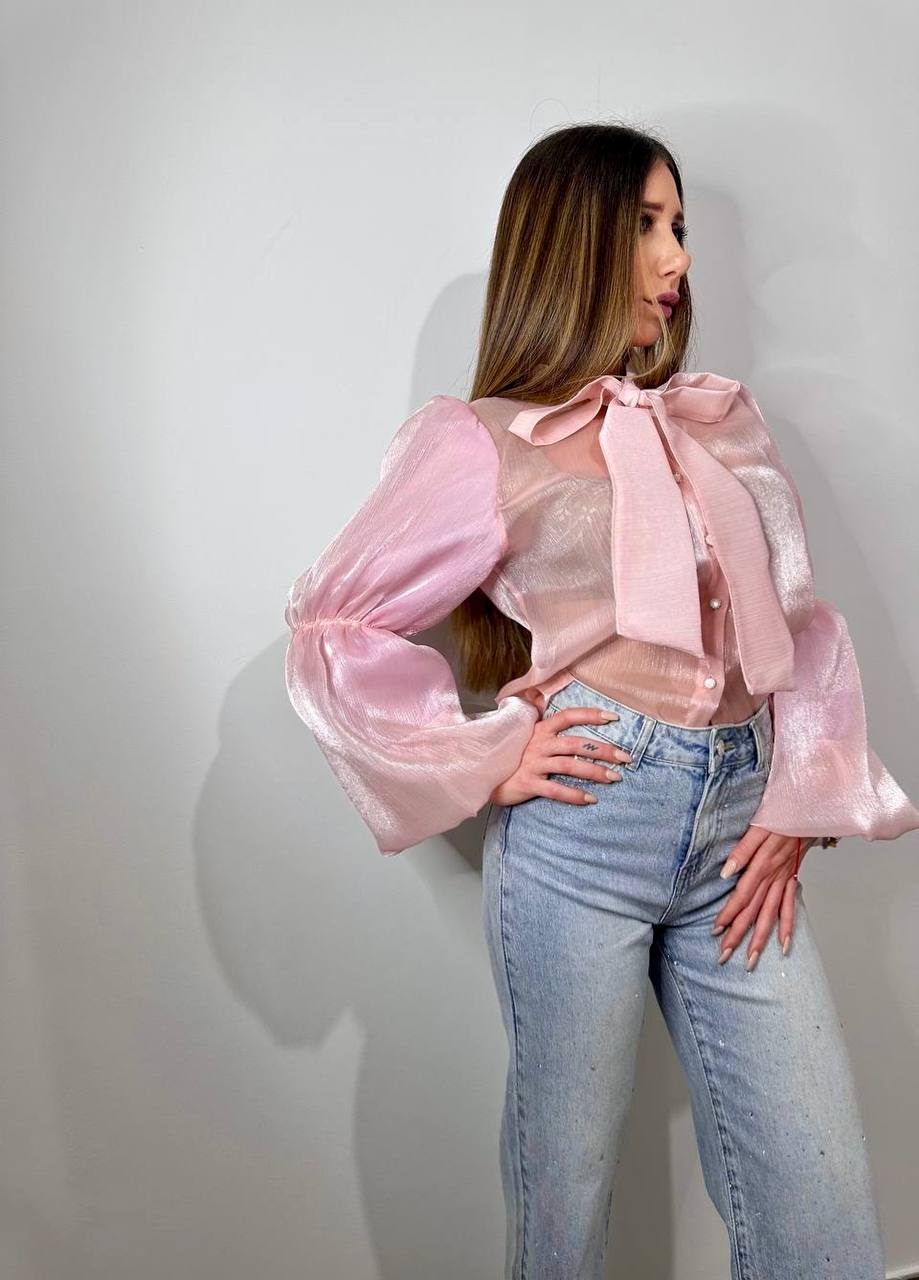 Camicia con manica a sbuffo pink