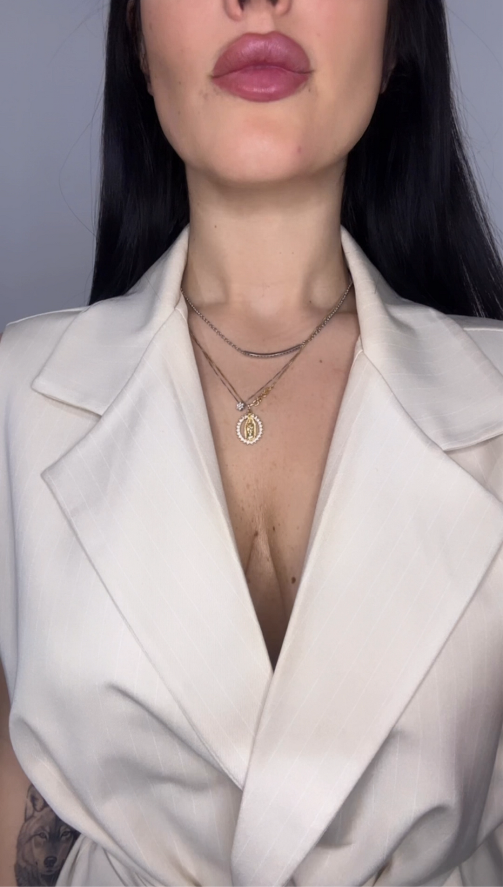 Tailleur gessato beige