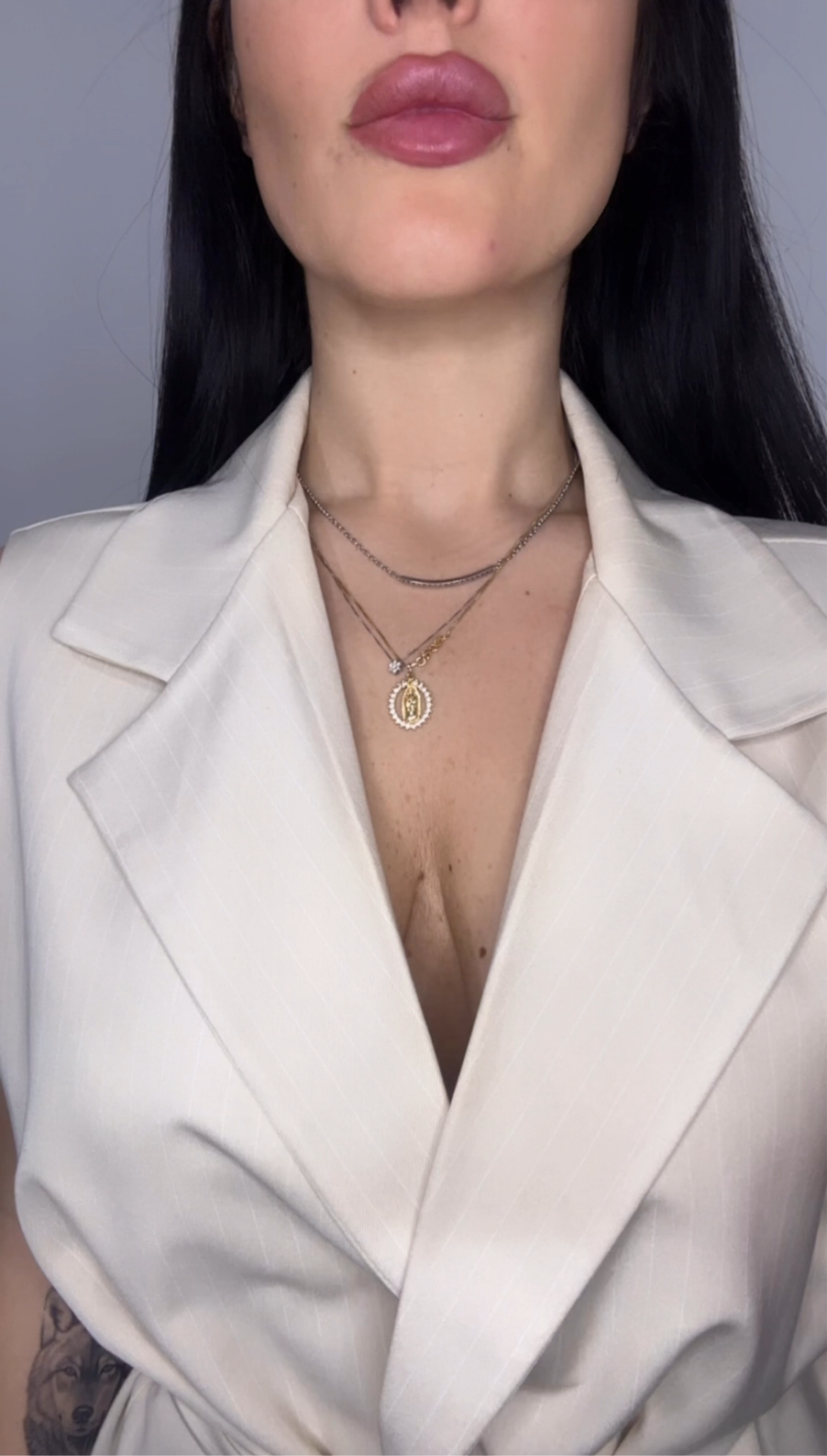 Tailleur gessato beige