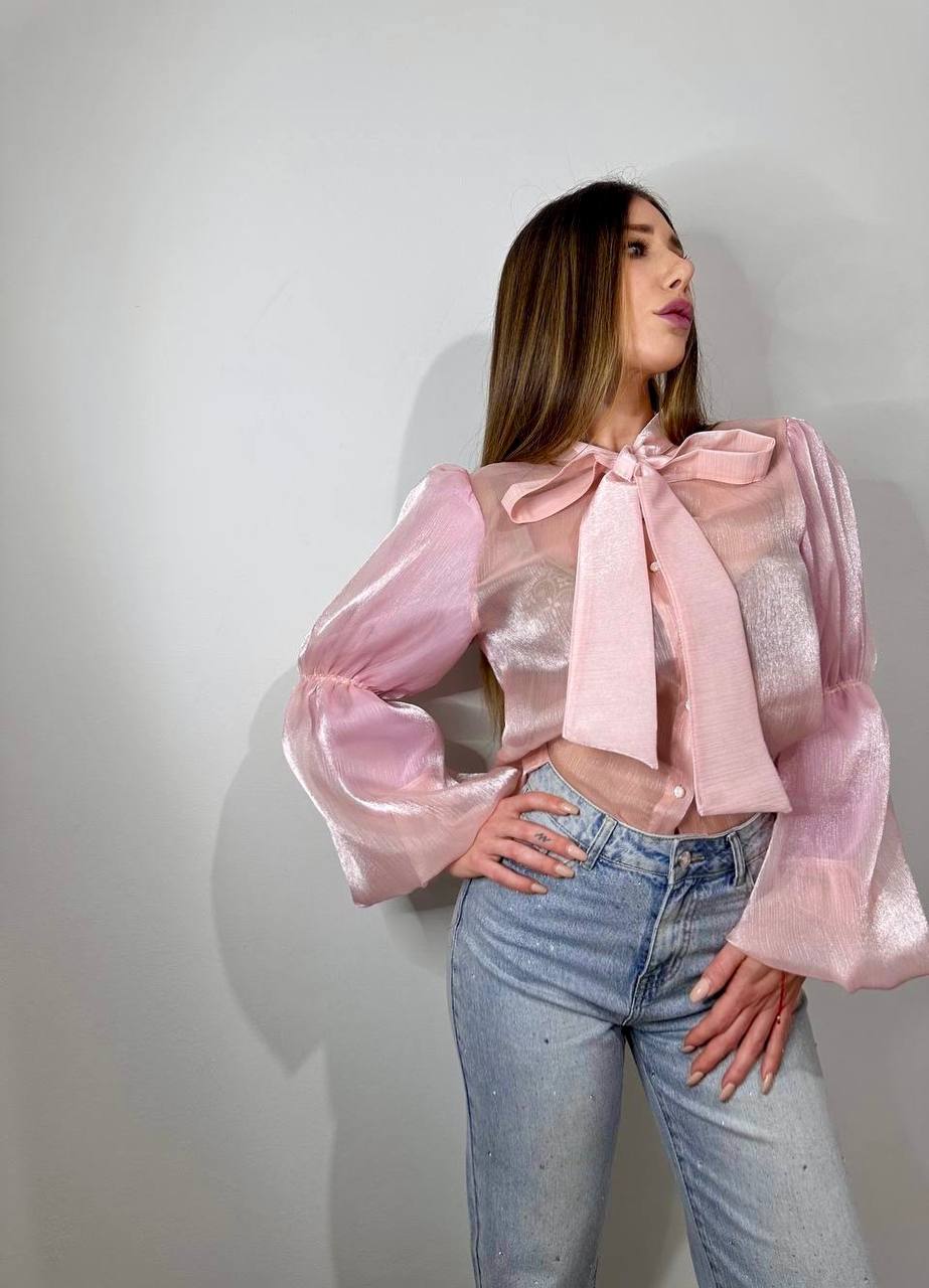 Camicia con manica a sbuffo pink