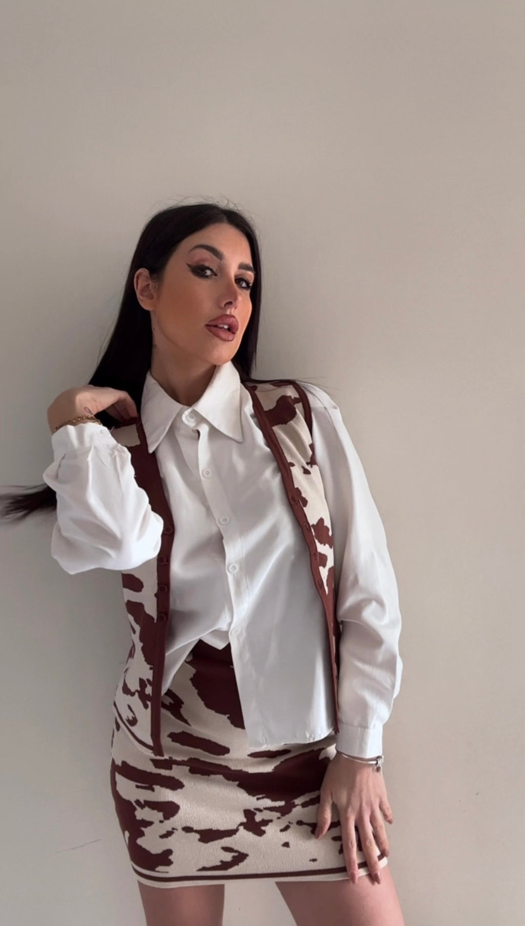 Set Coordinato Donna Gilet e Minigonna Fantasia Cow Print Fleur De Vie