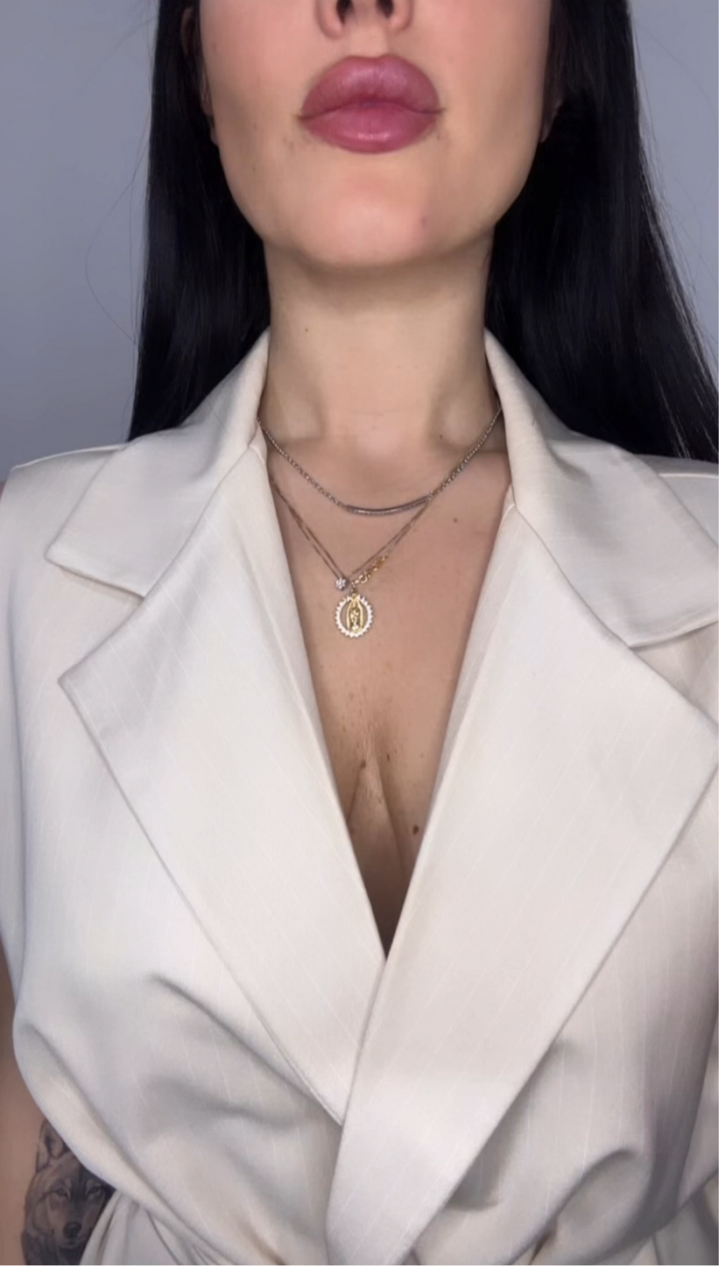 Tailleur gessato beige