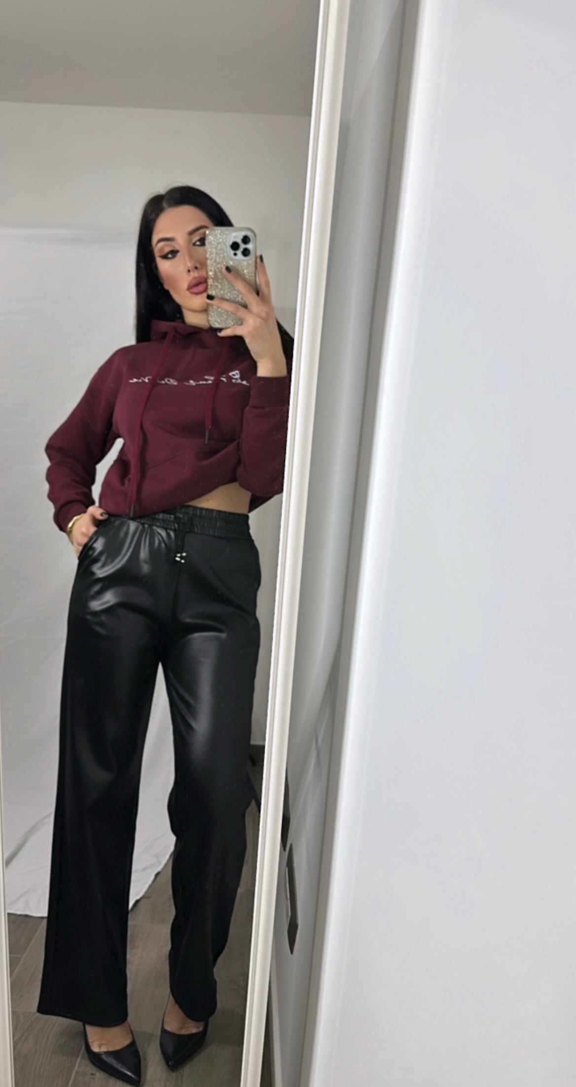 Pantalone Straight in ecopelle nera