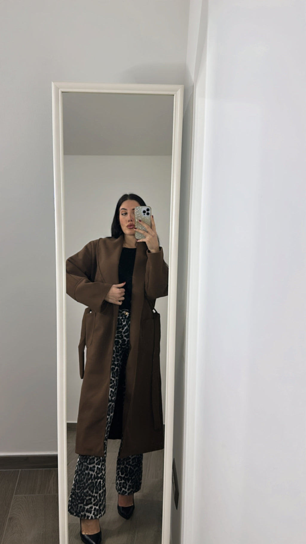 Cappotto donna con cintura in vita marrone