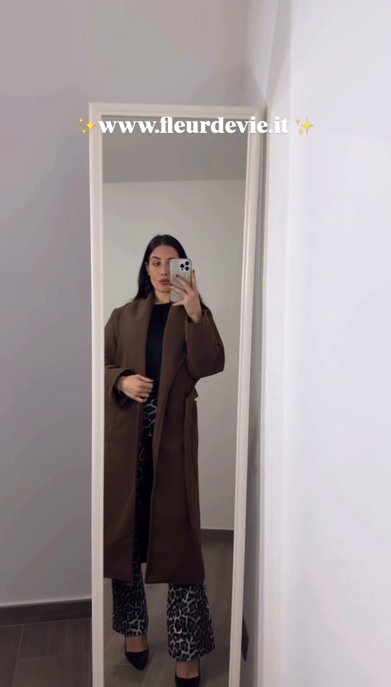 Cappotto donna con cintura in vita marrone