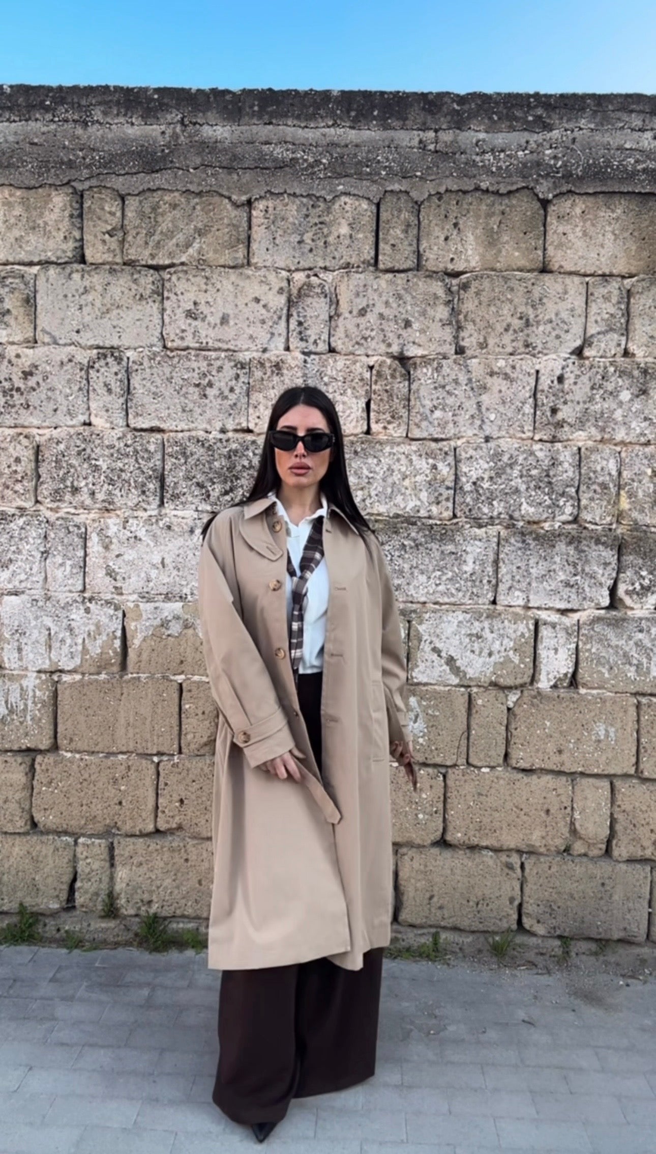 Trench Donna Beige Oversize - Impermeabile Lungo con Cintura Fleur De Vie