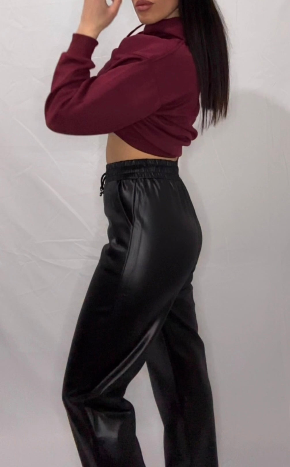 Pantalone Straight in ecopelle nera