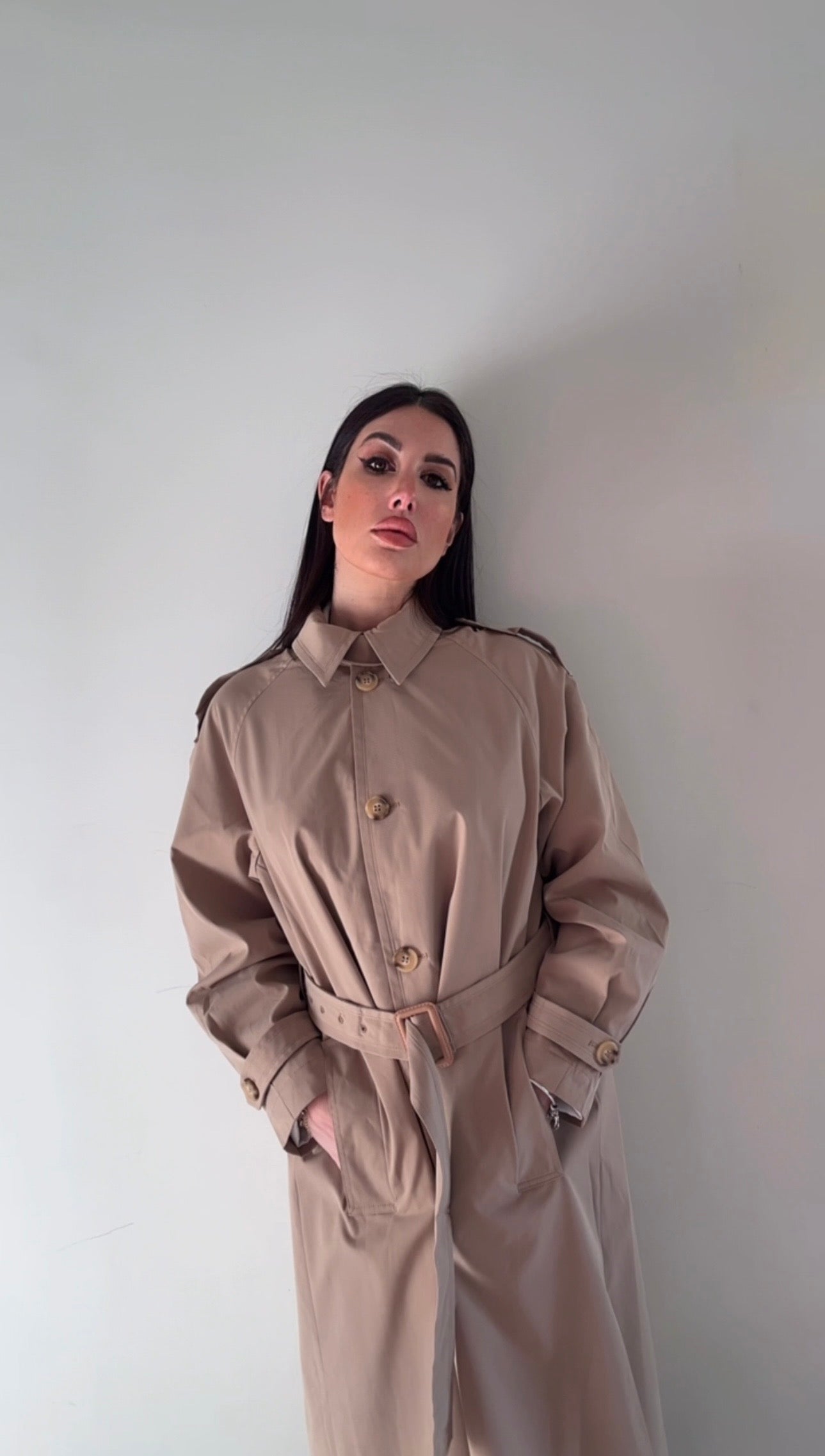 Trench Donna Beige Oversize - Impermeabile Lungo con Cintura Fleur De Vie