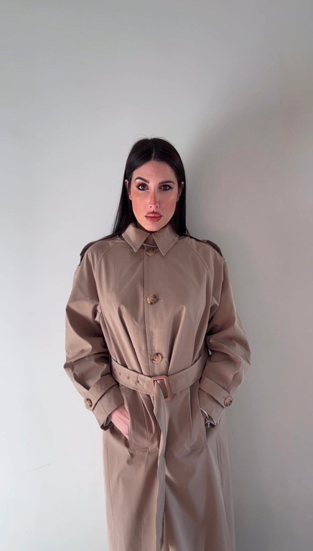 Trench Donna Beige Oversize - Impermeabile Lungo con Cintura Fleur De Vie