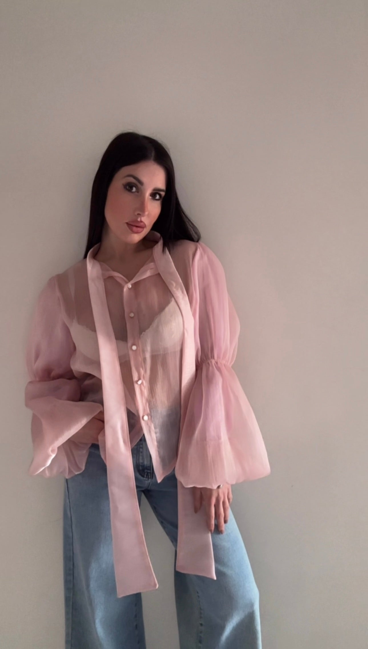 Camicia con manica a sbuffo pink