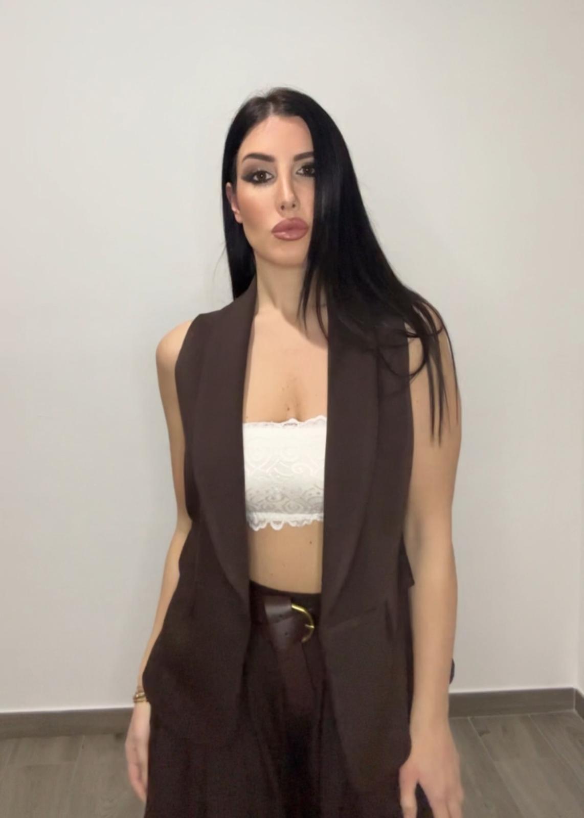 Pantalone Palazzo Marrone con Cintura in vita