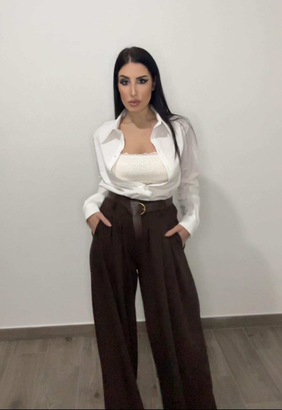 Pantalone Palazzo Marrone con Cintura in vita